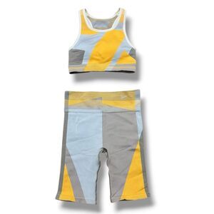 Nike Icon Clash Sports Bra & Sculpt Seamless Shorts Set Yellow Gray Size Large